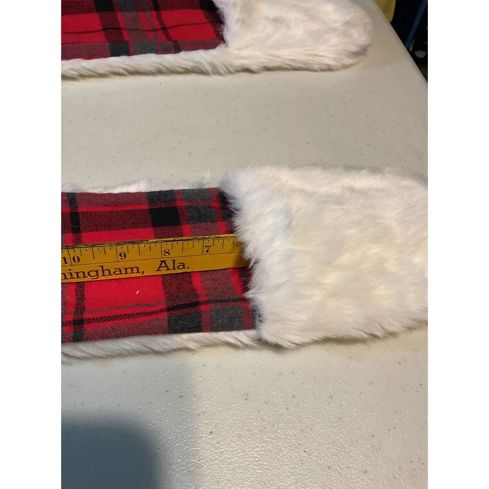 New Polar Bear Faux‎ Fur Hooded Scarf with Mittens Red Plaid Buffalo Check